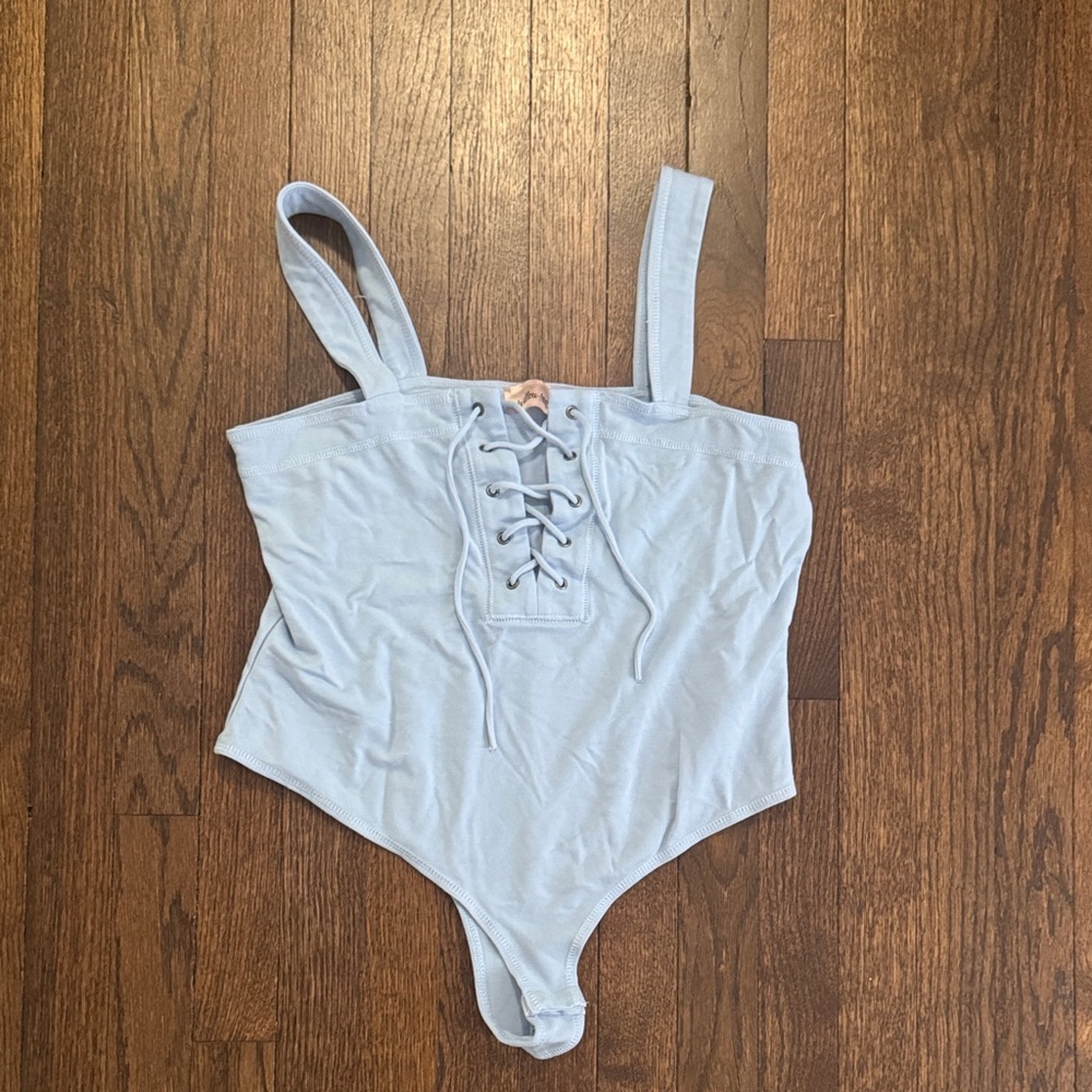 Lace-Up Light Blue Women's Bodysuit Top